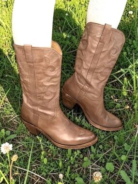 Lucchese Women’s Stella Smoky Brown Leather Western Cowboy Boots Size 9